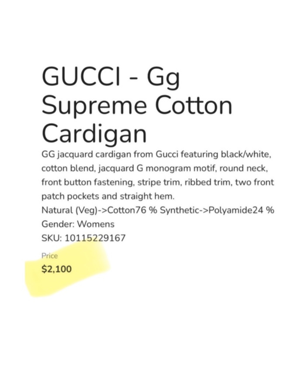 GUCCI GG Supreme Logo Cardigan Sweater Black Ivory White Cotton XS 0 2 - Picture 13 of 14